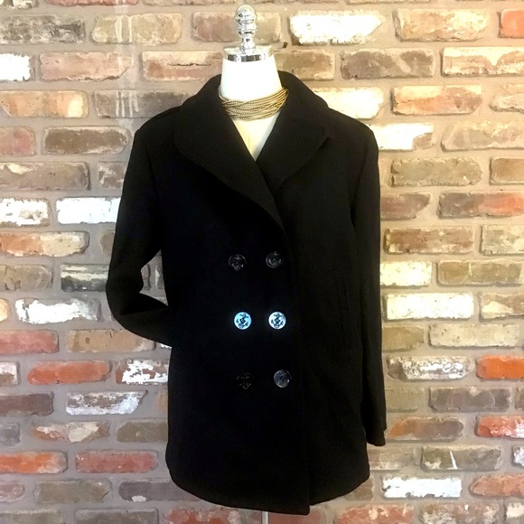 DSCP QUARTERDECK COLLECTION Woman’s THE PERFECT FIT Black 100% Wool Peacoat Coat - Picture 1 of 8